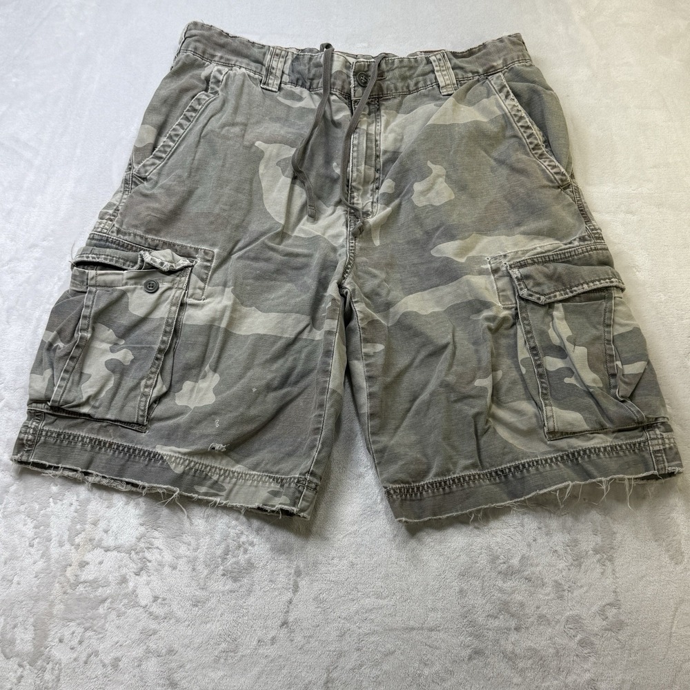Vtg Mossimo Supply Co Camo Cargo Shorts Mens 34 Drawstring Raw Hem Distressed